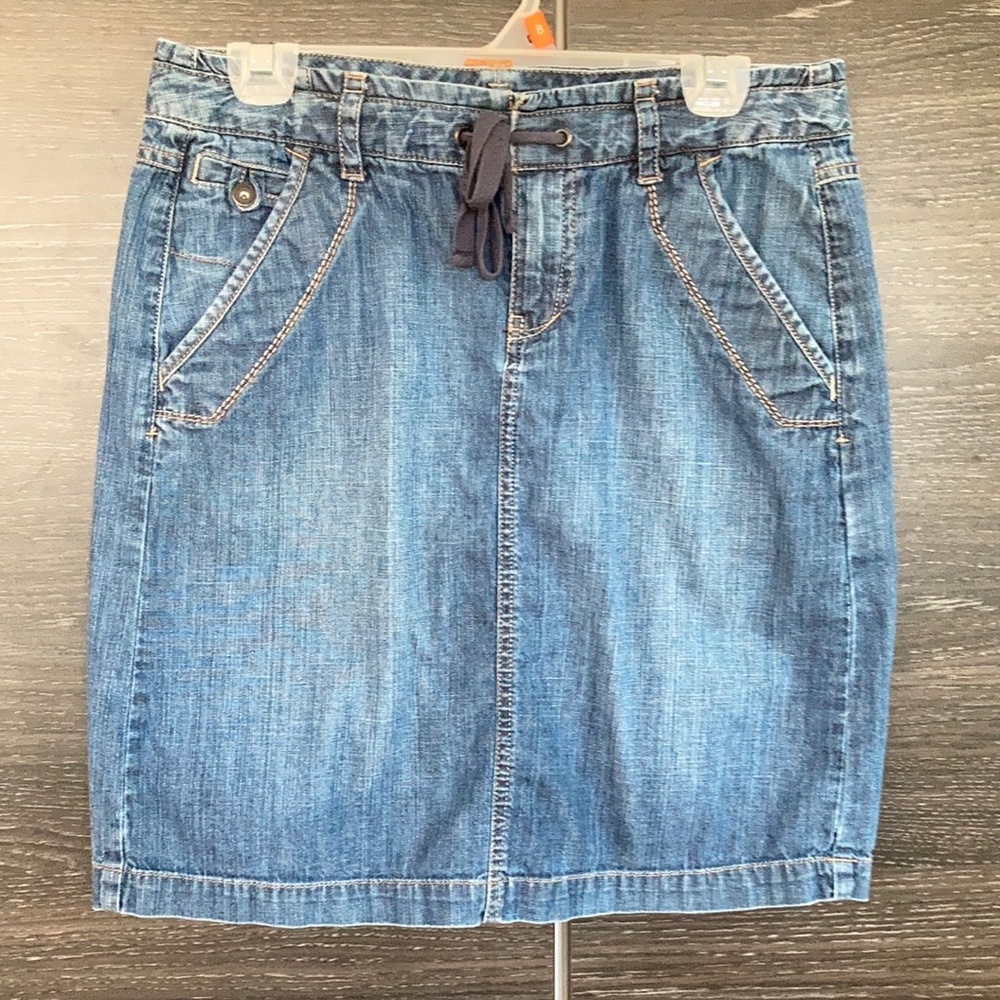 Eddie Bauer Short Jean Denim Skirt size 4 Cotton Drawstring Waist